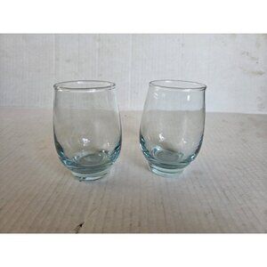 Pair Libbey Glass Aqua Blue TEMPO 6oz Juice Tumbler Retro Vintage